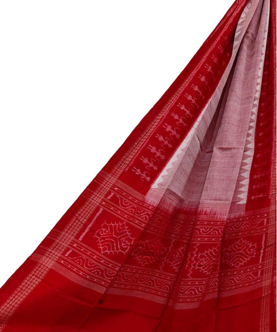 Gray Red Sambalpuri Handwoven Single Ikat Cotton Dupatta