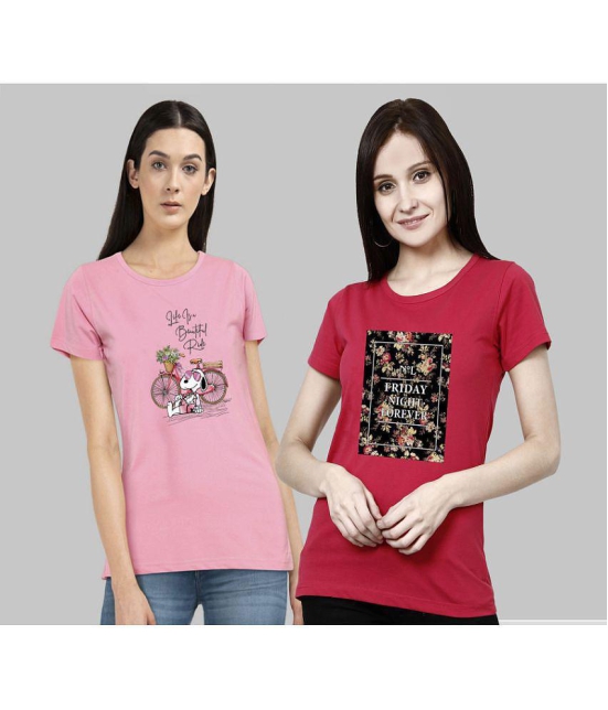 CHOZI - Pink Cotton Blend Regular Fit Women's T-Shirt ( Pack of 2 ) - None