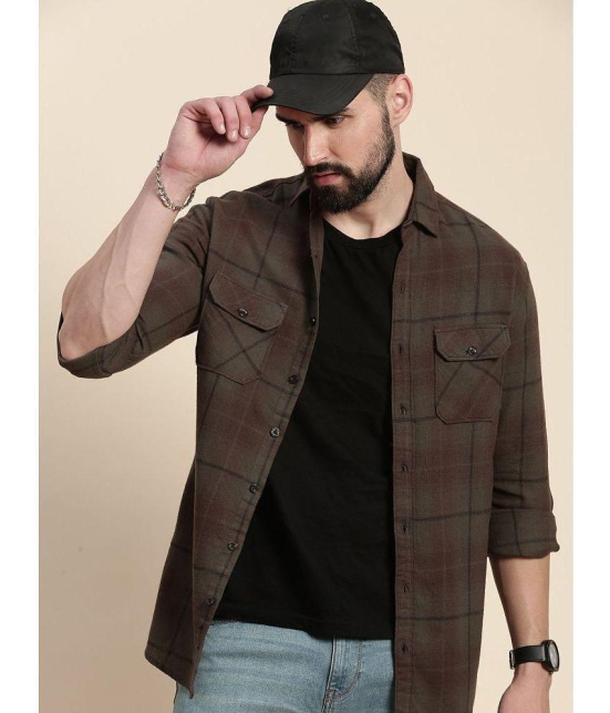 Dillinger 100% Cotton Regular Fit Checks Full Sleeves Mens Casual Shirt - Brown ( Pack of 1 ) - None