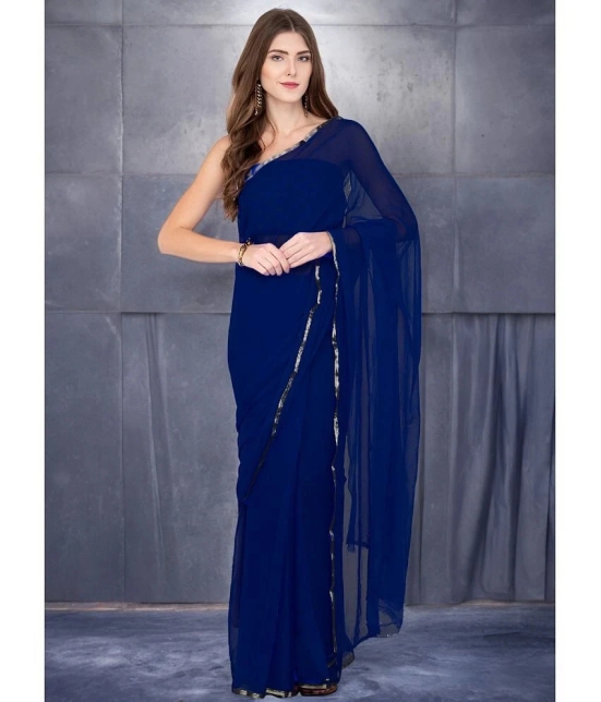 clafoutis Chiffon Solid Saree With Blouse Piece - Navy Blue ( Pack of 1 ) - Navy Blue