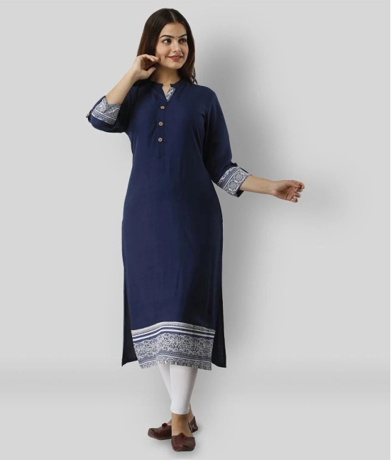 Frionkandy - Blue Rayon Womens Straight Kurti ( Pack of 1 ) - M