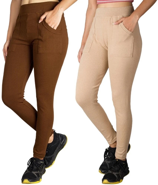 KARARO JEGGINGS - Cotton Blend Skinny Fit Mustard Womens Jeggings ( Pack of 2 ) - None