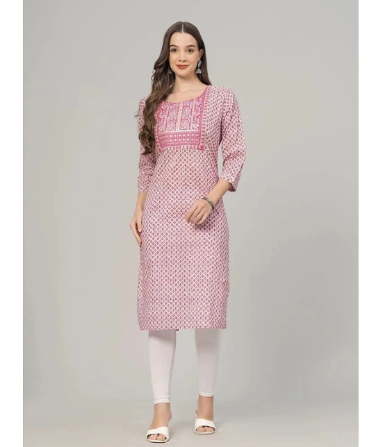 HIGHLIGHT FASHION EXPORT Cotton Printed Straight Womens Kurti - Pink ( Pack of 1 ) - None