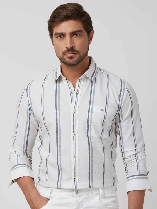 White Wide Stripe Slim Fit Casual Shirt