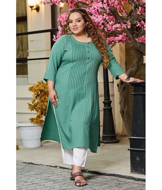 PrettyPlus by Desinoor.com Rayon Solid Straight Womens Kurti - Sea Green ( Pack of 1 ) - None