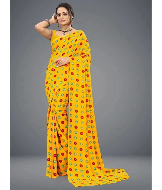 ANAND SAREES - Yellow Georgette Saree Without Blouse Piece ( Pack of 1 ) - Yellow