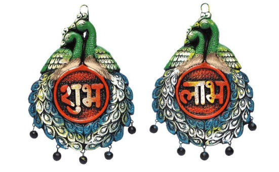 KSI Shubh Labh Wall hanging Showpiece Terracotta Handmade Door Hanging Wall Hanging Sculptures for Home/Decor Artifacts for Door Office & Temple,