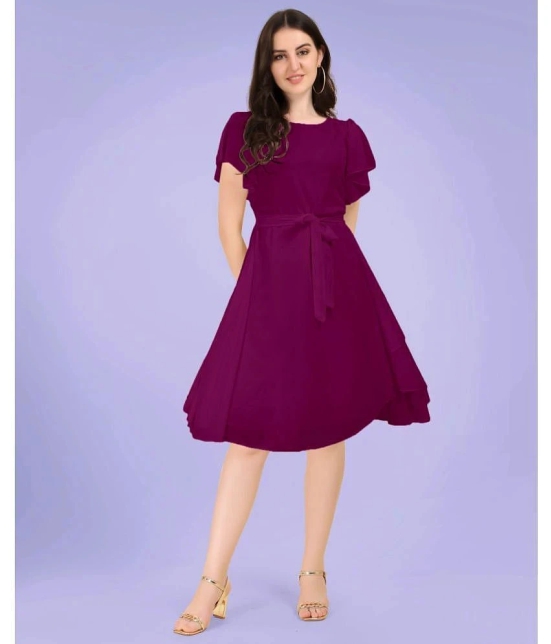 JASH CREATION Georgette Solid Knee Length Womens Fit & Flare Dress - Magenta ( Pack of 1 ) - None