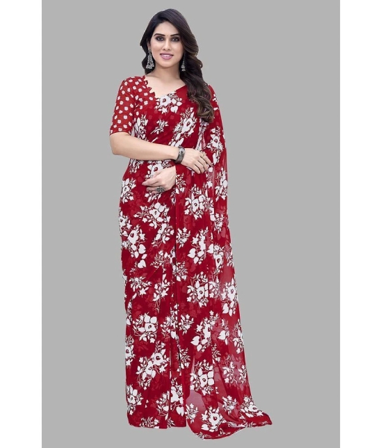 ANAND SAREES Georgette Printed Saree With Blouse Piece - Red ( Pack of 1 ) - Red