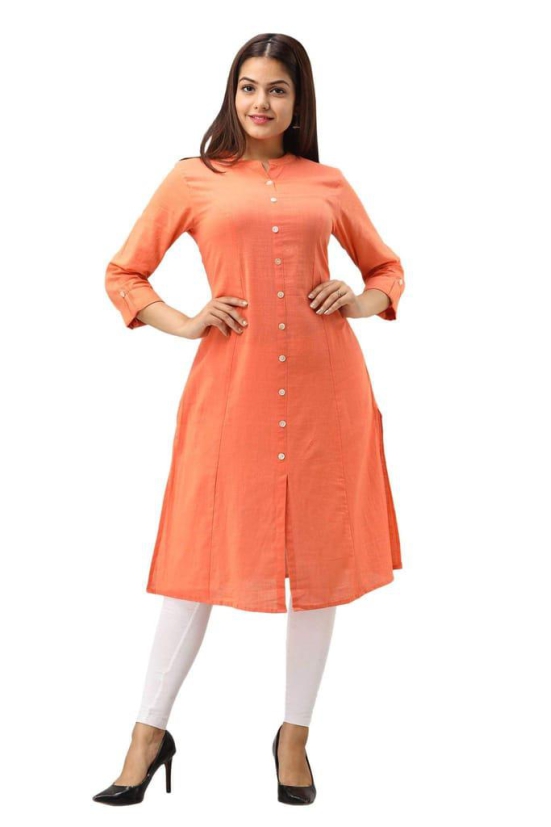 JAIPURETHNICWEAVES Women's Cotton Slub Solid A-Line Kurta (Peach)