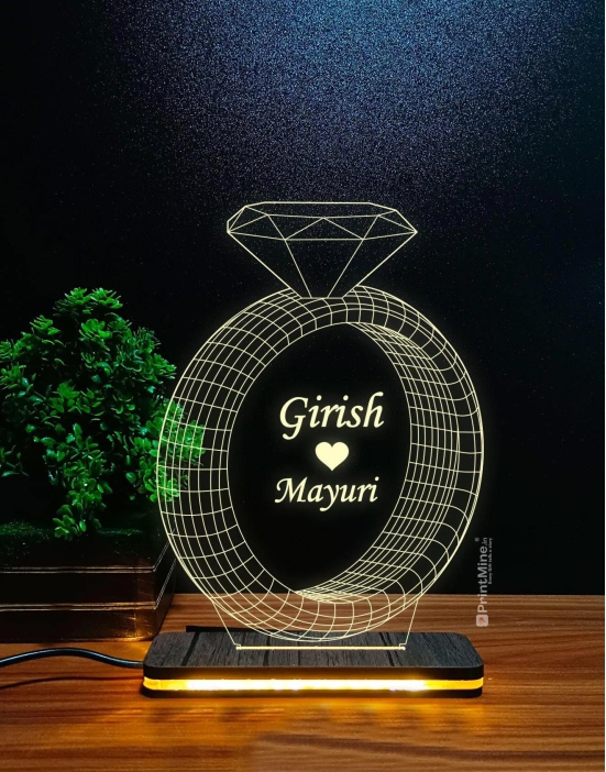 Couple Name Diamond Ring 3D Illusion Lamp