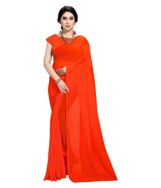 ANAND SAREES - Red Georgette Saree With Blouse Piece (Pack of 1)