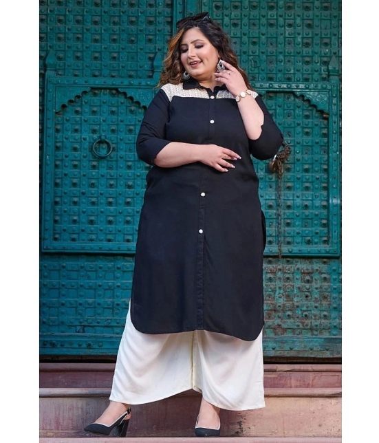 PrettyPlus by Desinoor.com Rayon Colorblock Shirt Style Womens Kurti - Black ( Pack of 1 ) - None