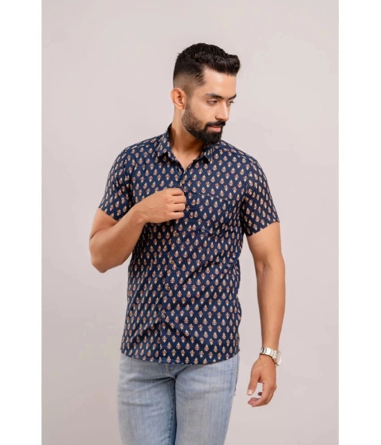 Frionkandy 100% Cotton Regular Fit Printed Half Sleeves Mens Casual Shirt - Navy ( Pack of 1 ) - None