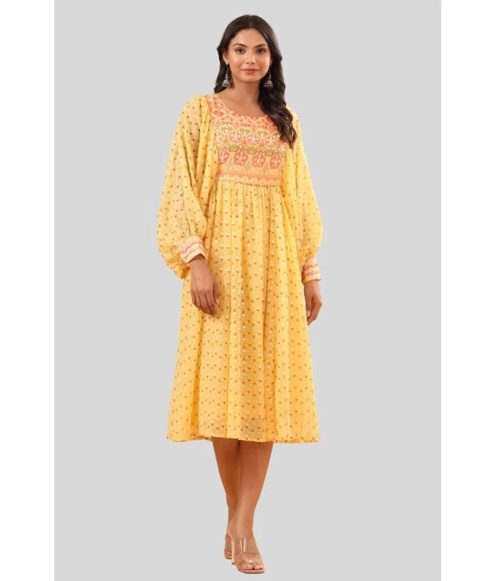 Juniper - Yellow Georgette Womens Fit & Flare Dress ( Pack of 1 ) - None