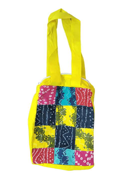 NIRJHARI Handmade Cotton Cloth Patchwork Handbag Yellow & Black (Small) Pack of 1