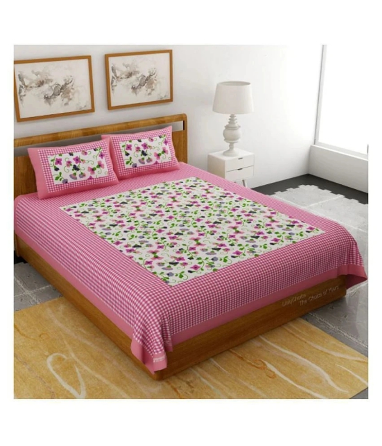 Uniqchoice Cotton Double Bedsheet with 2 Pillow Covers - Pink