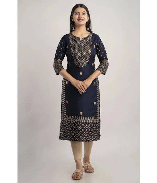 MAUKA - Navy Rayon Womens Straight Kurti ( Pack of 1 ) - None