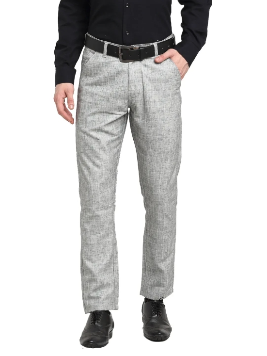 Indian Needle Men's Grey Cotton Solid Formal Trousers-30 / Grey