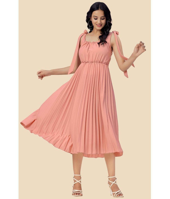 Glomee Crepe Solid Midi Women''s Fit & Flare Dress - Peach ( Pack of 1 ) - None