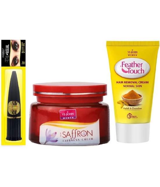 VI-JOHN Hair Removal Hair Haldi Chandan, Advance Fairness Cream 50g and kajal 2.5g- Pack of 3