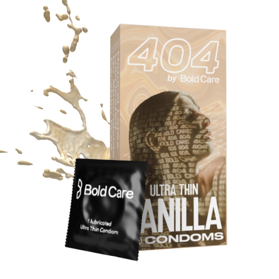 404 by Bold Care Super Ultra Thin Vanilla Flavored Condoms For Men | 60 Microns | Intense Fit with a Barely There Feel | With Disposable Pouches - Pack of 10 Condoms