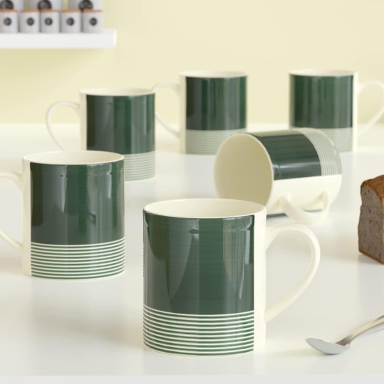 The Earth Store Green Ring Coffee Mug Set of 6 to Gift to Best Friends, Coffee Mugs,Microwave Safe Ceramic Mugs,(350 ml Each)