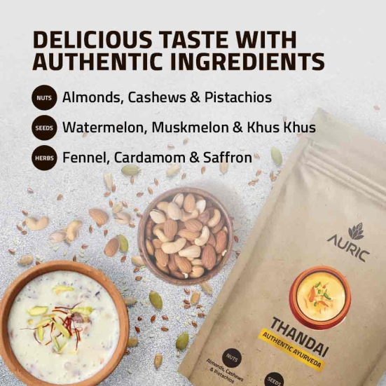 Auric Instant Ayurvedic Thandai Powder - with Real Nuts, Seeds and Spices 250gm
