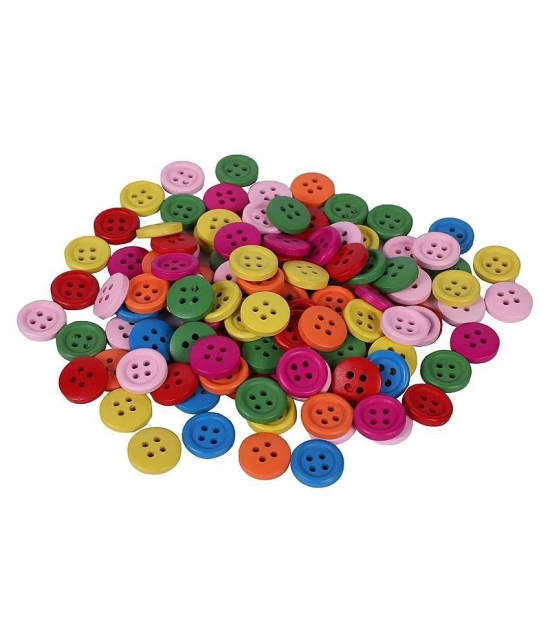 Vardhman Wooden Colorful Craft Buttons Set Of 30 , 2.75 Cm ( 1 Inch ) Diameter With 4 Holes