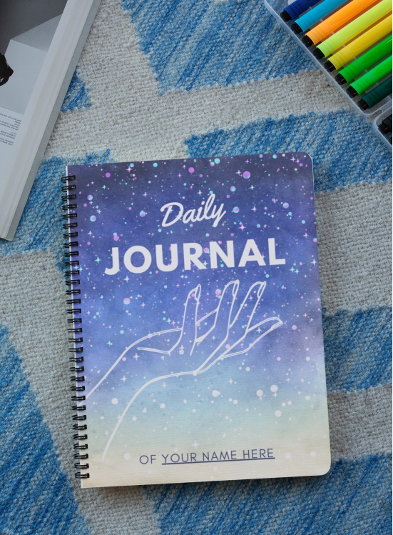 Personalised Blue Cream Star Sky Watercolor Spiral Journal-Unruled