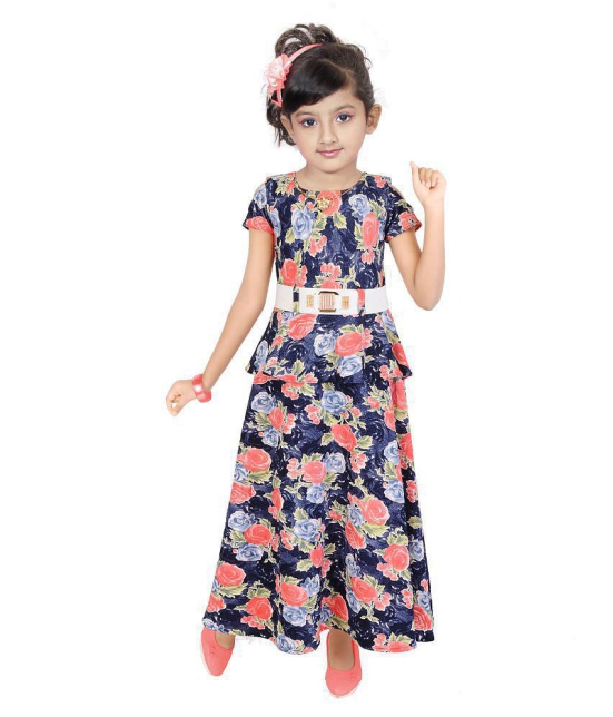 Zadmus Girls Printed Stylish Gown Dress (Blue,5 - 6 Years) - None