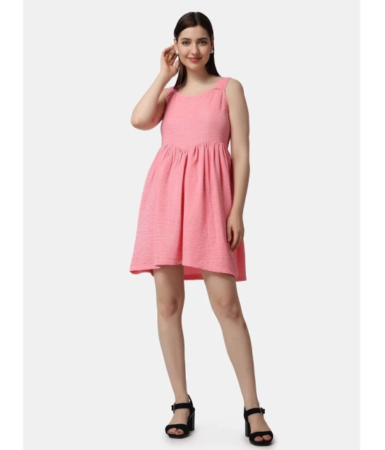 POPWINGS Polyester Solid Knee Length Womens Fit & Flare Dress - Pink ( Pack of 1 ) - None