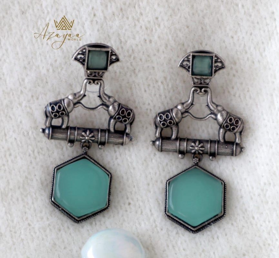 Azayaa World Mint Elephant pair hexagon earring