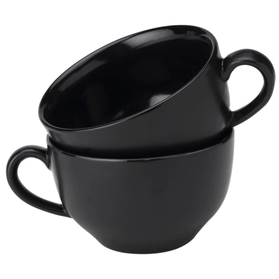 AADEEP Ceramic Soup and Coffee Wide Large Mug with Handle - Set of 1, 350 Ml Matte Finish | Bone Ash Free and Microwave Safe | for Maggi, Cappuccino, Latte, Green Tea - Black