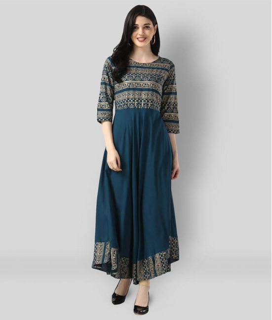 Estela - Blue Rayon Women''s Anarkali Kurti ( Pack of 1 ) - XL