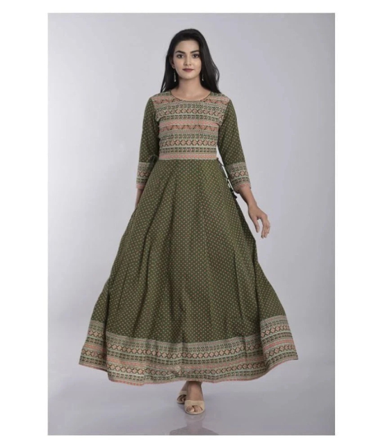 Kbz - Green Cotton Blend Womens Anarkali Kurti - M