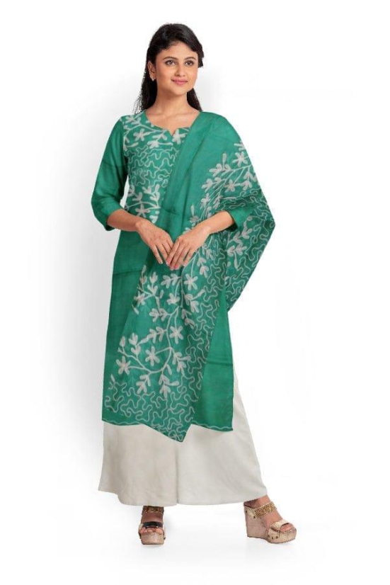 Green Supernet Kota with Aari Work Salwar Suit Fabric