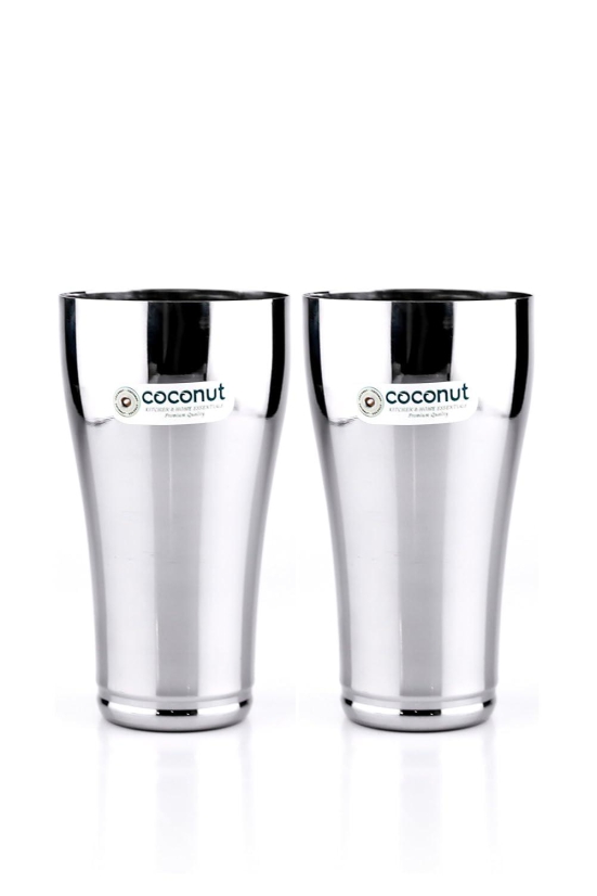 coconut Stainless Steel Jumbo Lassi Glasses - Set of 2 (650ml Each), Multipurpose Steel Water Glass, Dual matt and Gloss Finish on The Glass