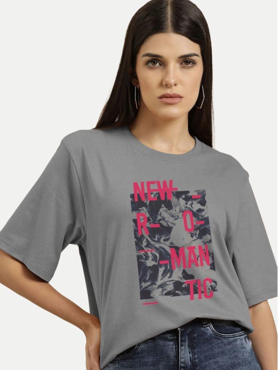 Women  Printed Dark Grey T-shirt