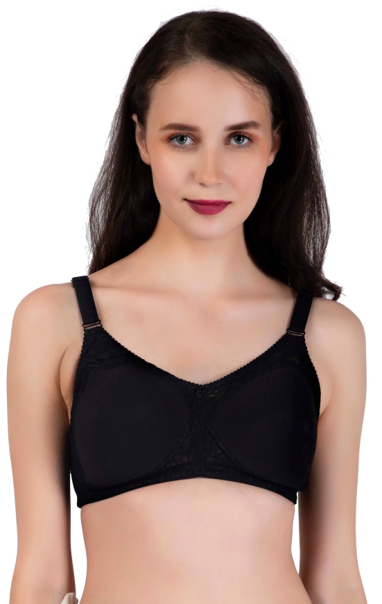 LacyLuxe Seamless Padded Bra Women Full Coverage Lightly Padded Bra-32B / Black / Nylon Non Stretch Net