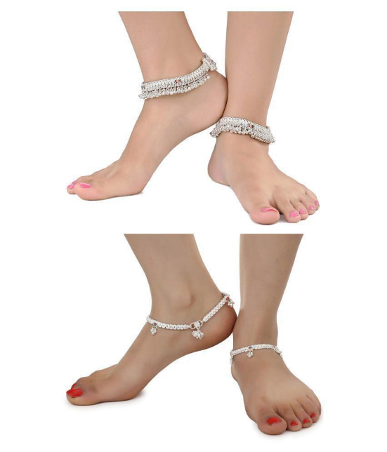 AanyaCentric - Silver Anklets ( Pack of 4 ) - Silver