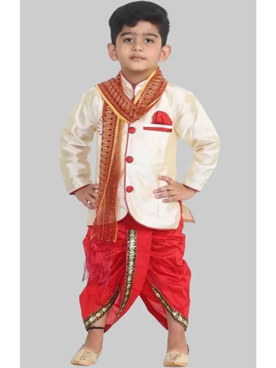 Coxxup Beige Silk Boys Dhoti Kurta Set - Pack of 1 - None