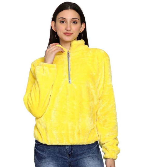 PPTHEFASHIONHUB Faux Fur Womens Non Hooded Sweatshirt ( Yellow ) - None