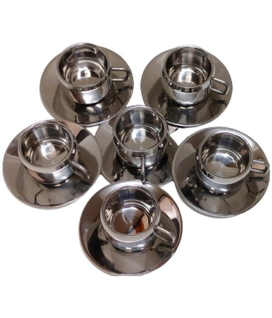 Dynore - Silver Steel Tea Set ( Pack of 6 ) - Silver