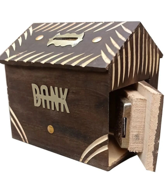 SWH - Wood Brown Piggy Bank ( Pack of 1 )