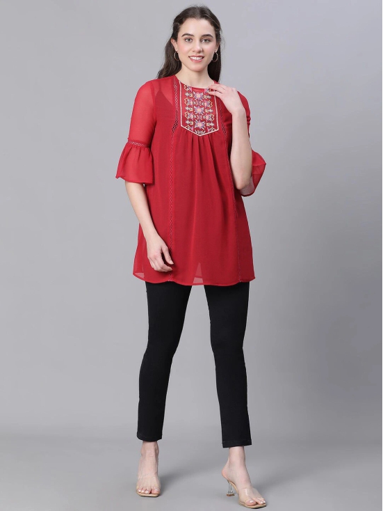 Oxolloxo Bell Sleeve Embroidered Detail Longline Top