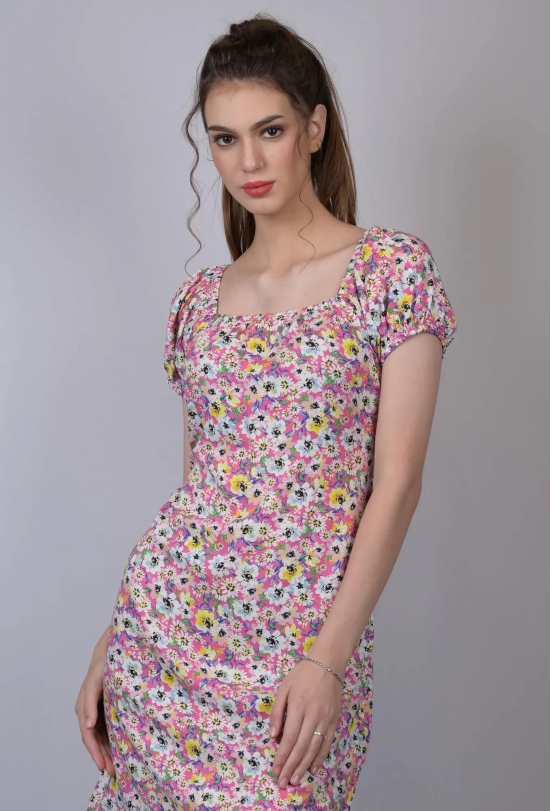 OWO THE LABEL Multicolored Flower Print Dress (OTL-DRS1011)-Multicolor / L