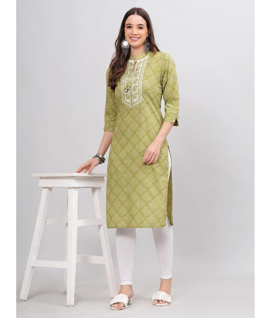 JC4U Cotton Embroidered Straight Womens Kurti - Green ( Pack of 1 ) - None