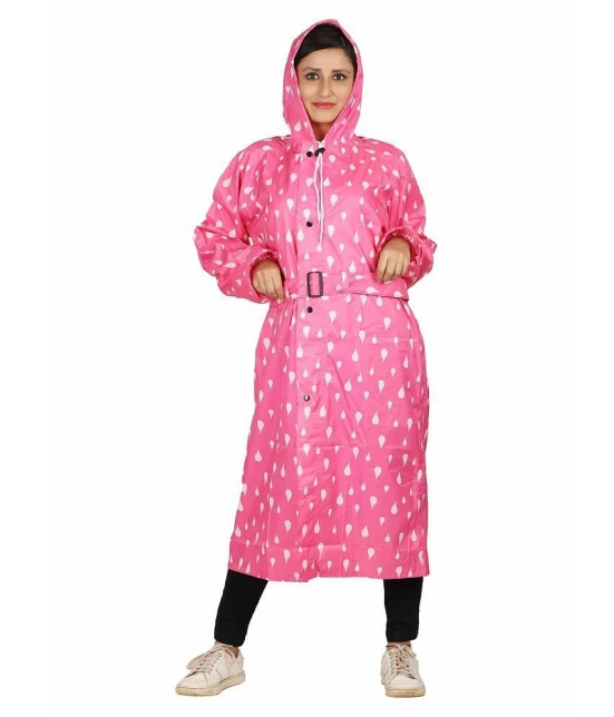 Goodluck Polyester Long Raincoat - Pink - L