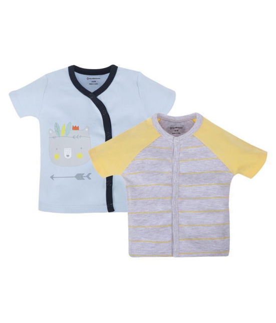 My Milestones T-shirt Half Sleeves Boys Grey Yellow Raglan/ Baby Blue -2Pc Pack - 0-3 M - None